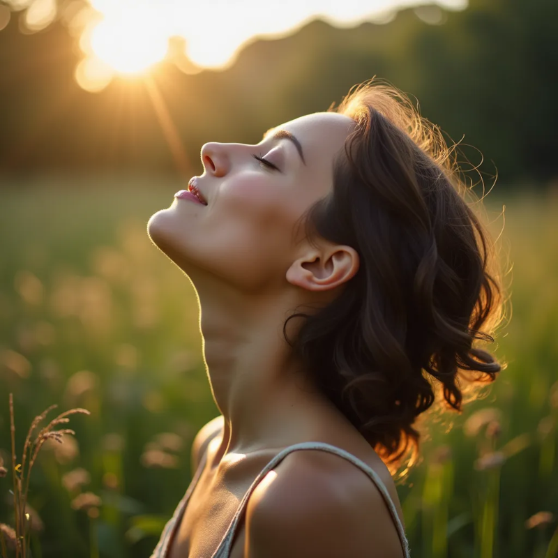 Une femme respirant paisiblement dans la nature