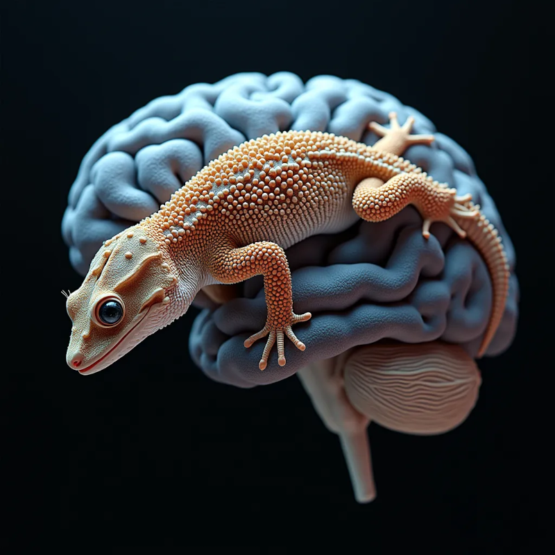 Un gecko rampant sur un cerveau